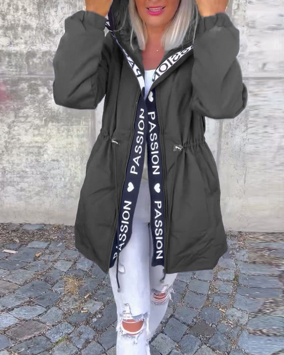 Aria - Women's Hooded Drawstring Midi Parka Coat