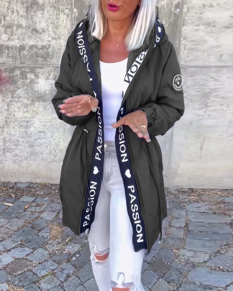 Aria - Women's Hooded Drawstring Midi Parka Coat