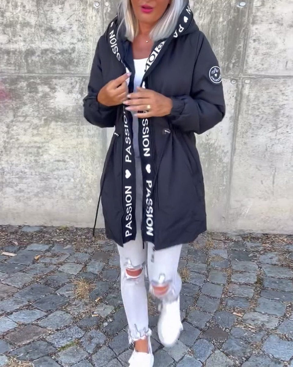 Aria - Women's Hooded Drawstring Midi Parka Coat