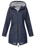 Victoria - Women's Hooded Drawstring Waterproof Rain Coat