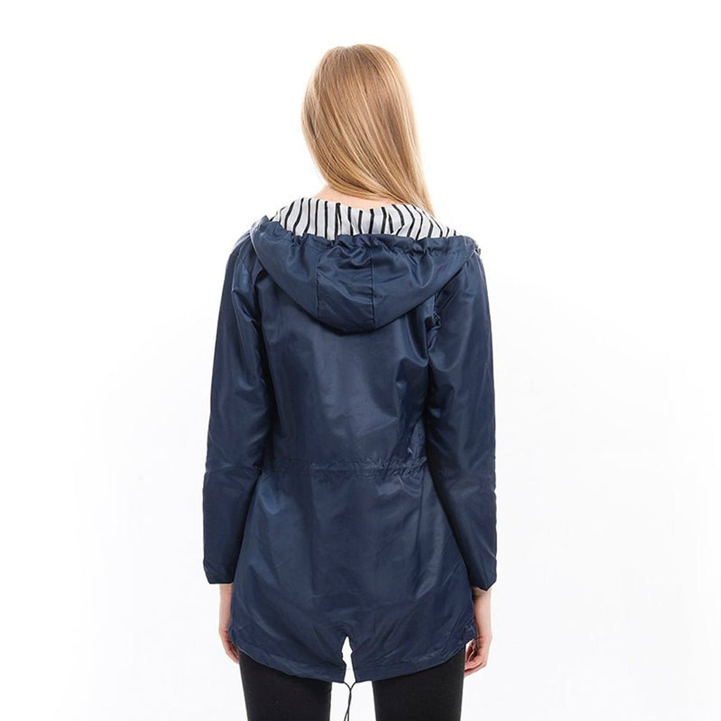 Victoria - Women's Hooded Drawstring Waterproof Rain Coat