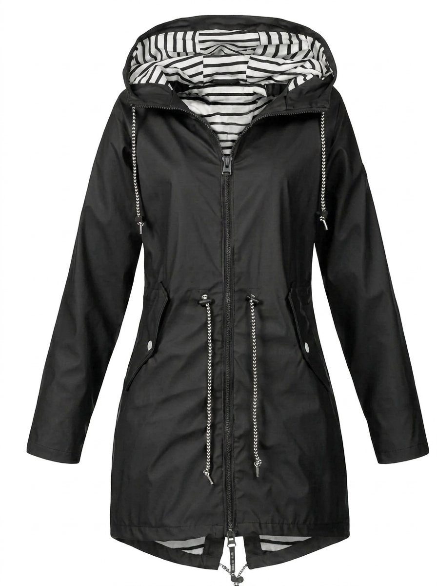 Victoria - Women's Hooded Drawstring Waterproof Rain Coat