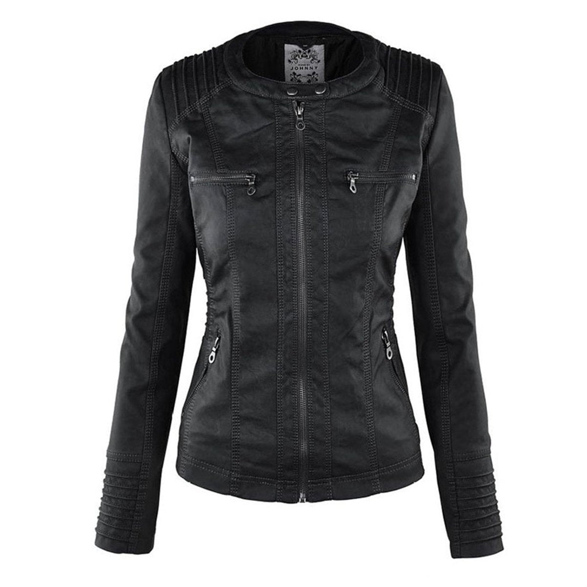 Charlotte - Women's Hooded Faux Leather Moto Coat Removable Hood