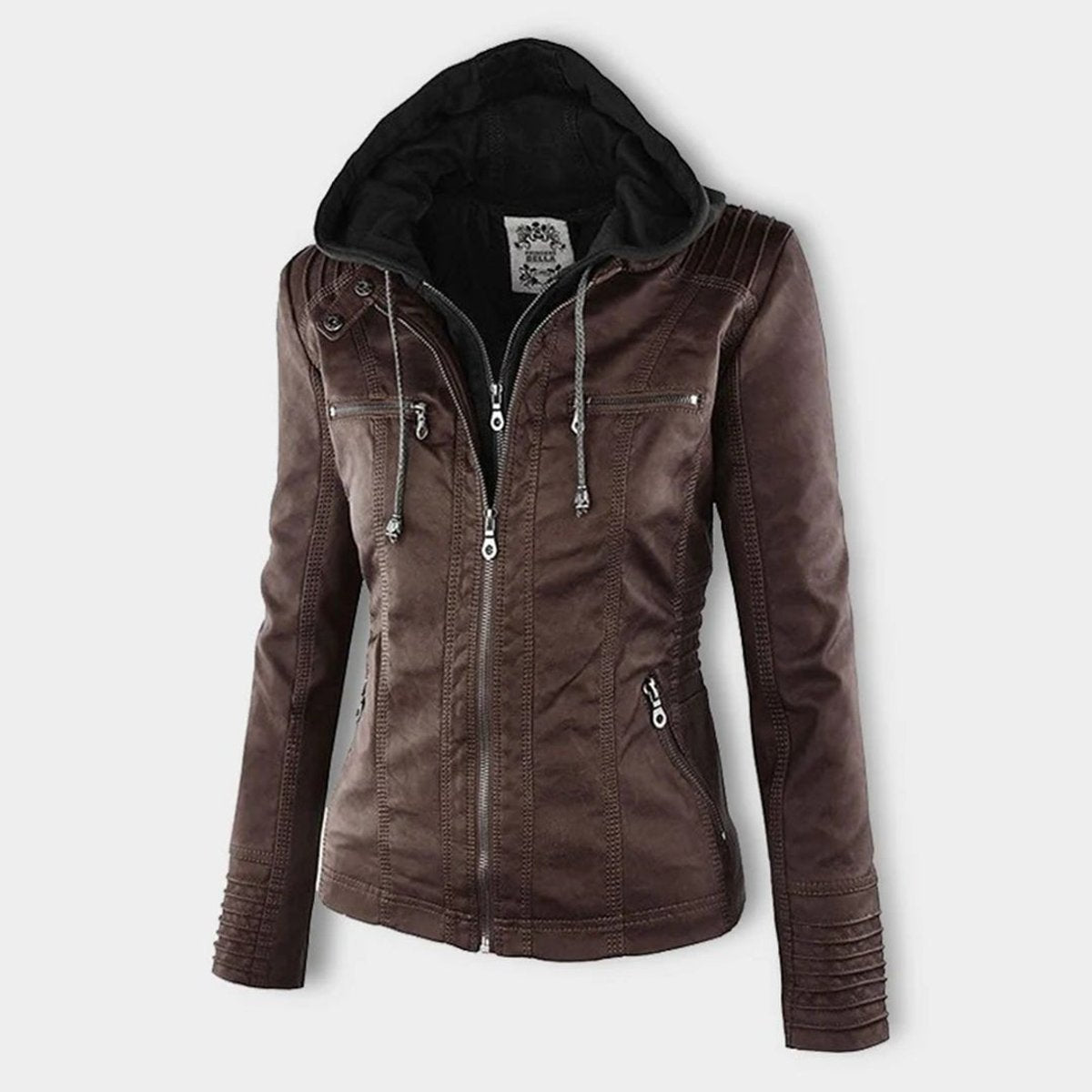 Charlotte - Women's Hooded Faux Leather Moto Coat Removable Hood
