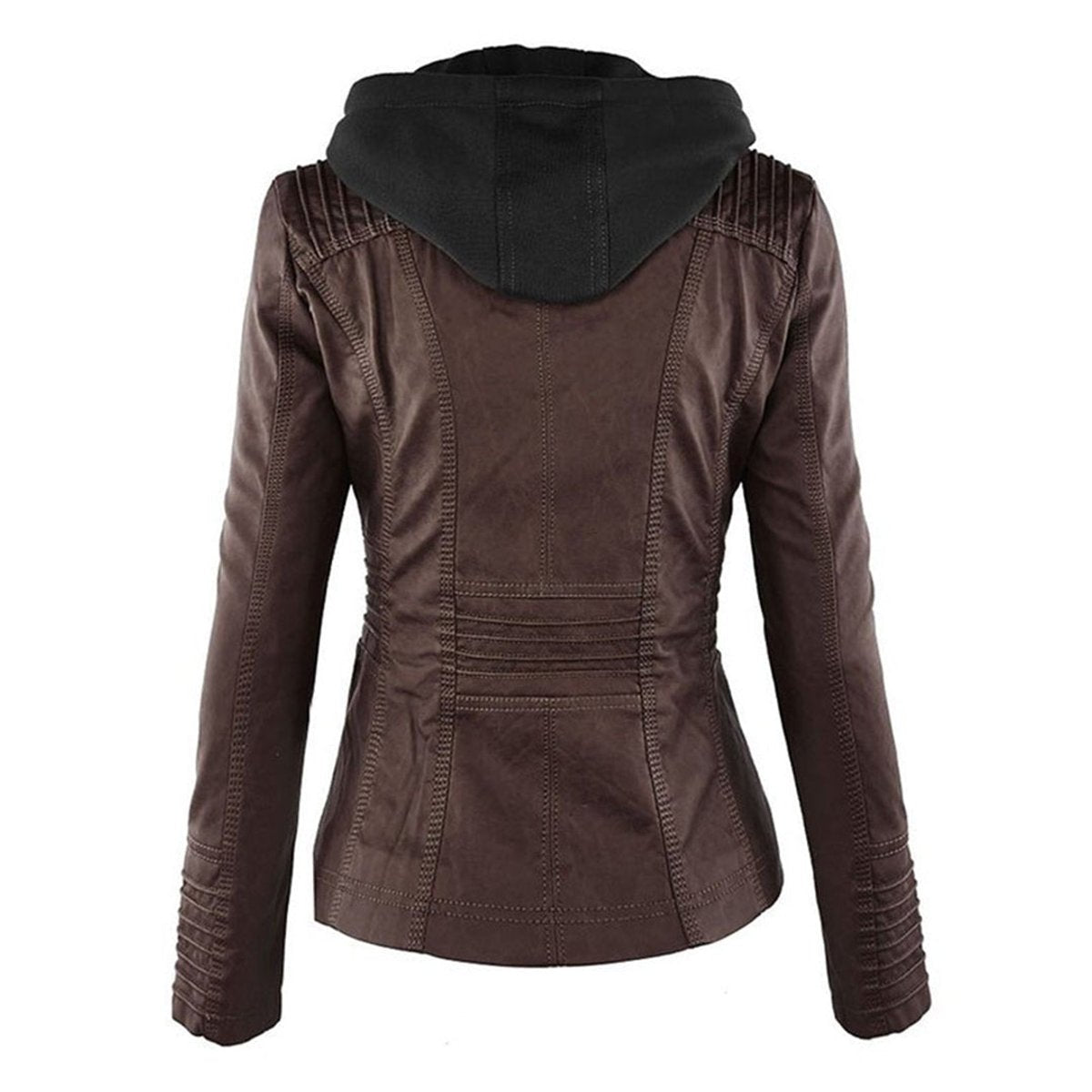 Charlotte - Women's Hooded Faux Leather Moto Coat Removable Hood