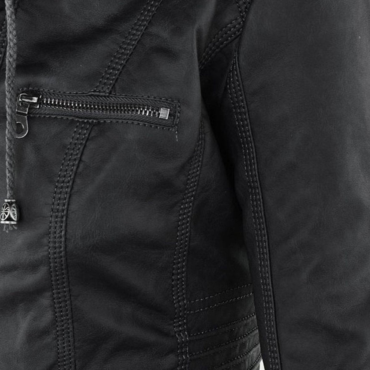 Charlotte - Women's Hooded Faux Leather Moto Coat Removable Hood