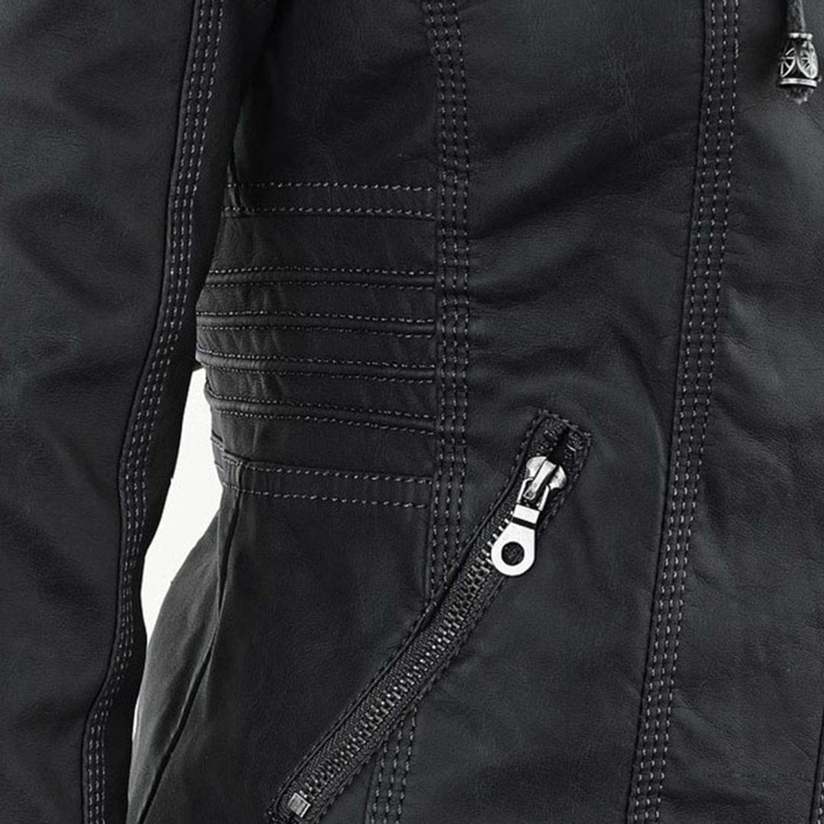Charlotte - Women's Hooded Faux Leather Moto Coat Removable Hood