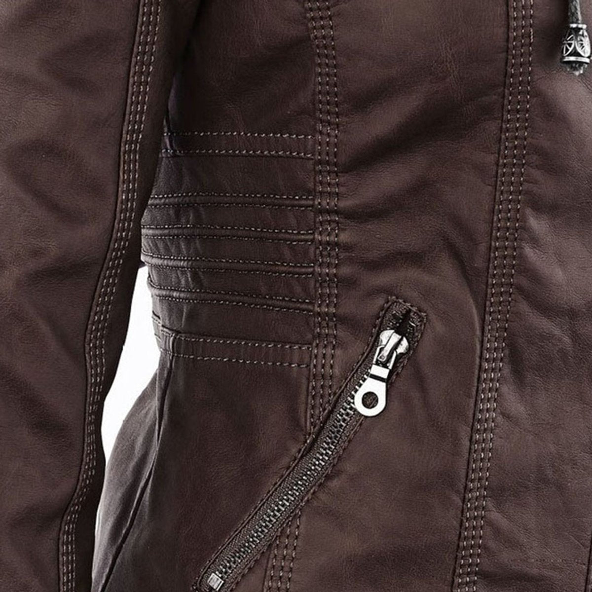 Charlotte - Women's Hooded Faux Leather Moto Coat Removable Hood