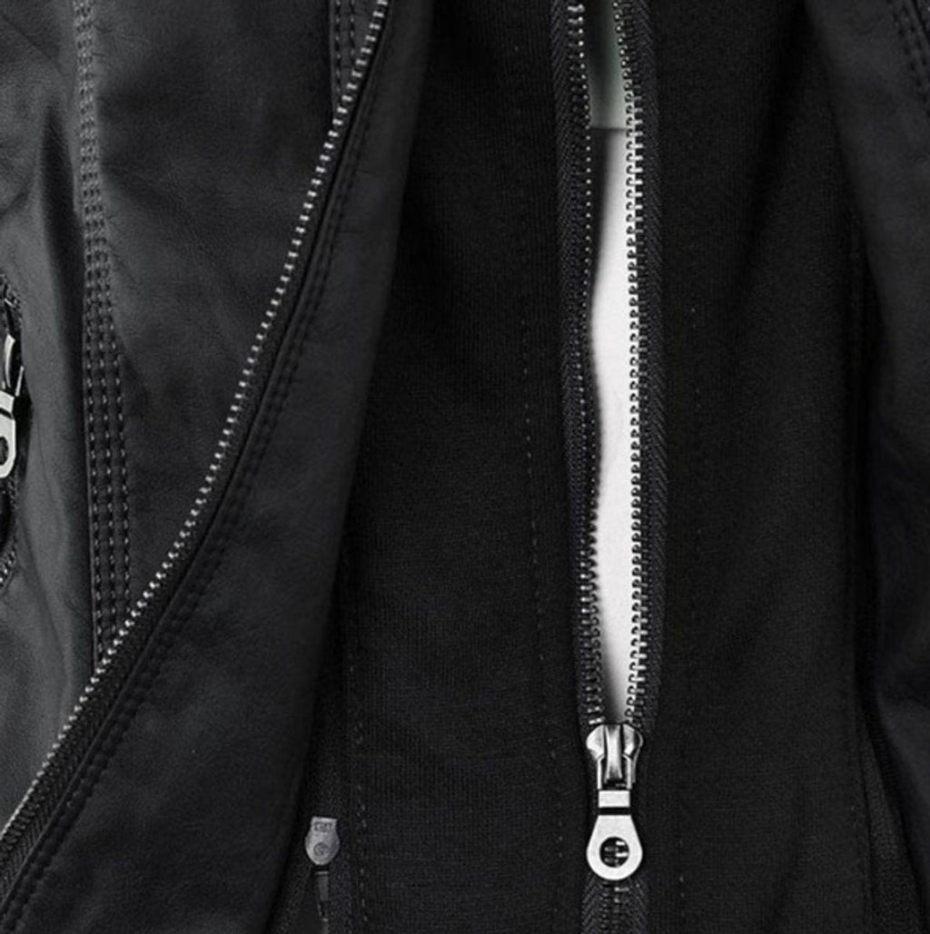 Victoria - Women's Hooded Faux Leather Moto Jacket Zip-Up
