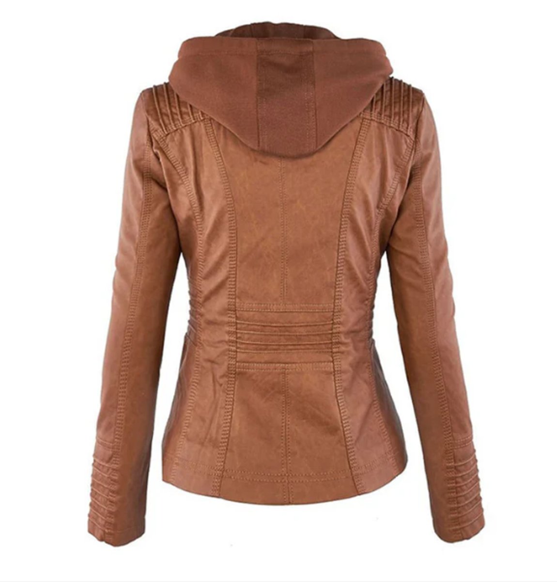 Victoria - Women's Hooded Faux Leather Moto Jacket Zip-Up