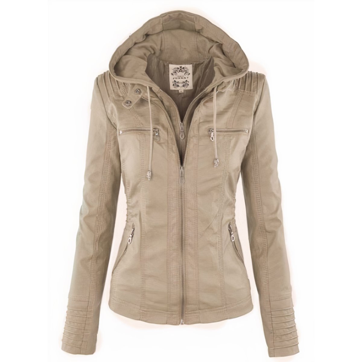 Amelia - Women's Hooded Moto Faux Leather Jacket Removable Hood