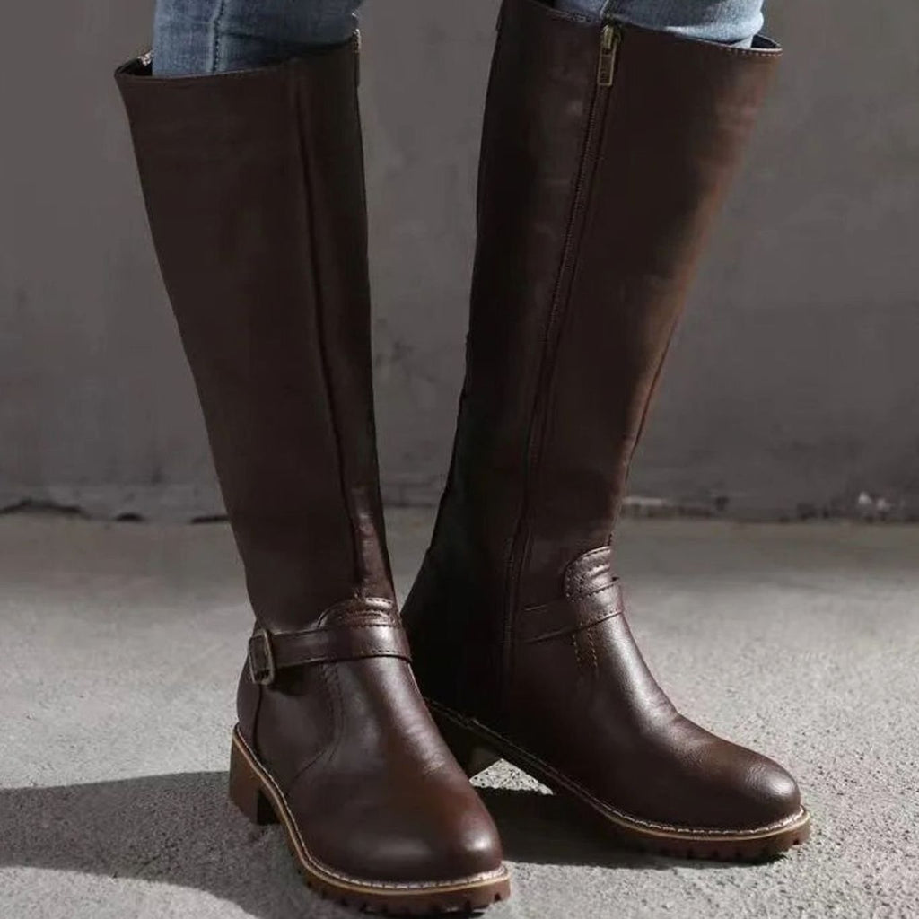 Sophia - Women's Knee-High Buckle-Strap Orthopedic Leather Boots