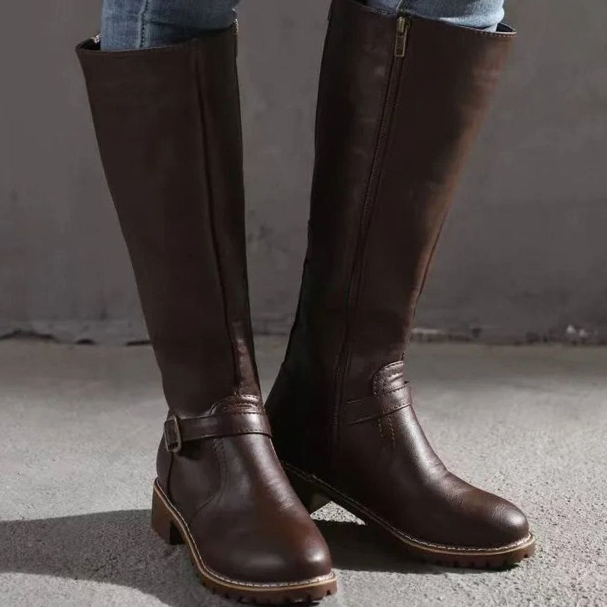 Sophia - Women's Knee-High Buckle-Strap Orthopedic Leather Boots