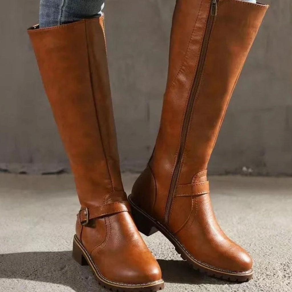 Sophia - Women's Knee-High Buckle-Strap Orthopedic Leather Boots