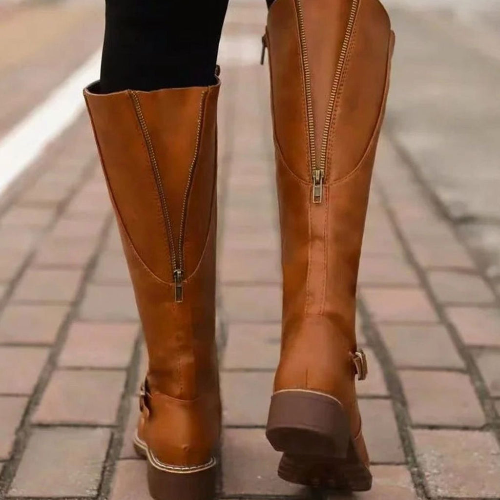 Sophia - Women's Knee-High Buckle-Strap Orthopedic Leather Boots