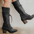Isabella - Women's Lace-Up Block Heel Knee-High Boots