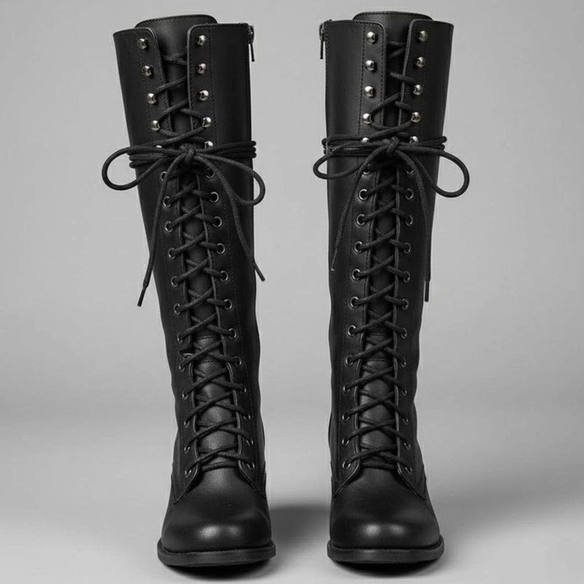 Layla - Women's Lace-Up Block Heel Studded Knee-High Boots