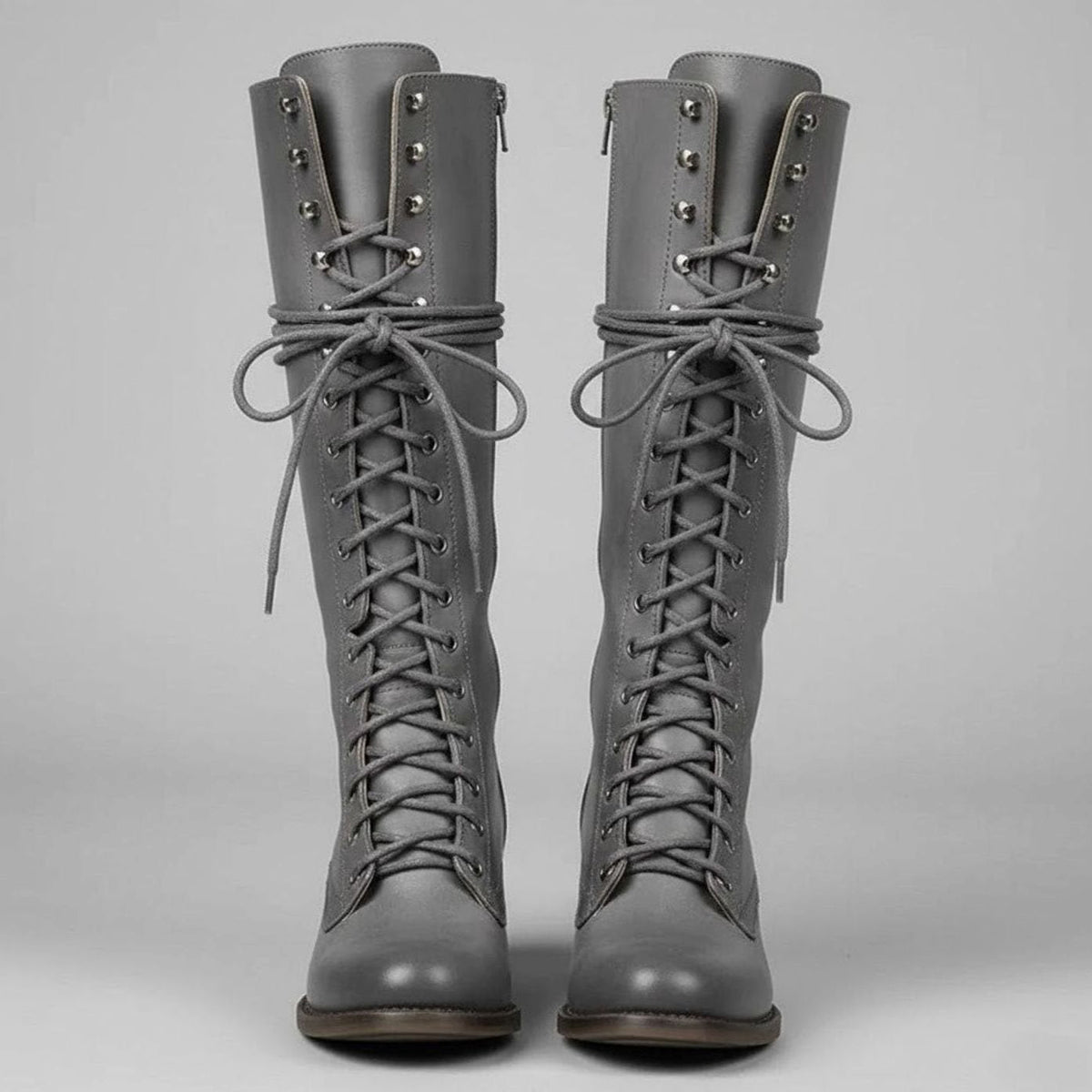 Layla - Women's Lace-Up Block Heel Studded Knee-High Boots