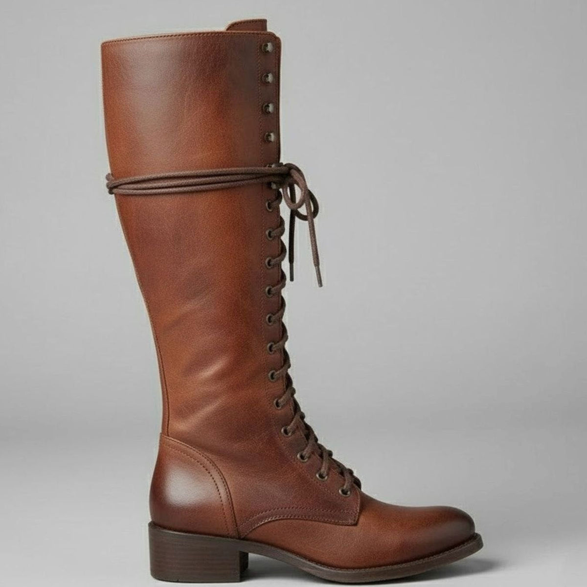 Layla - Women's Lace-Up Block Heel Studded Knee-High Boots