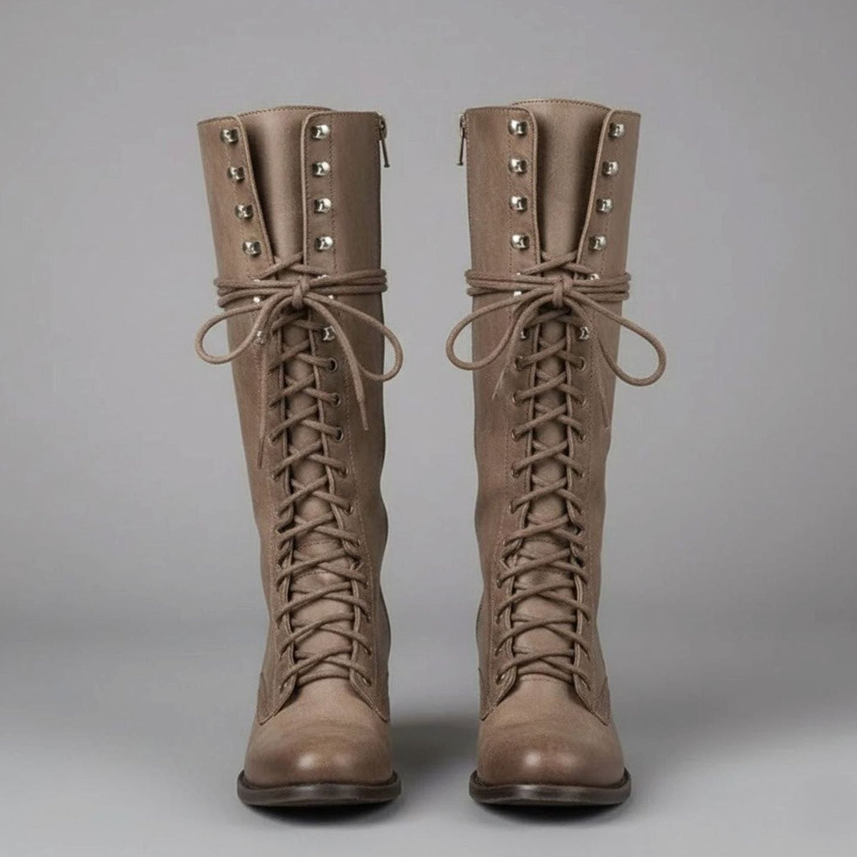 Layla - Women's Lace-Up Block Heel Studded Knee-High Boots