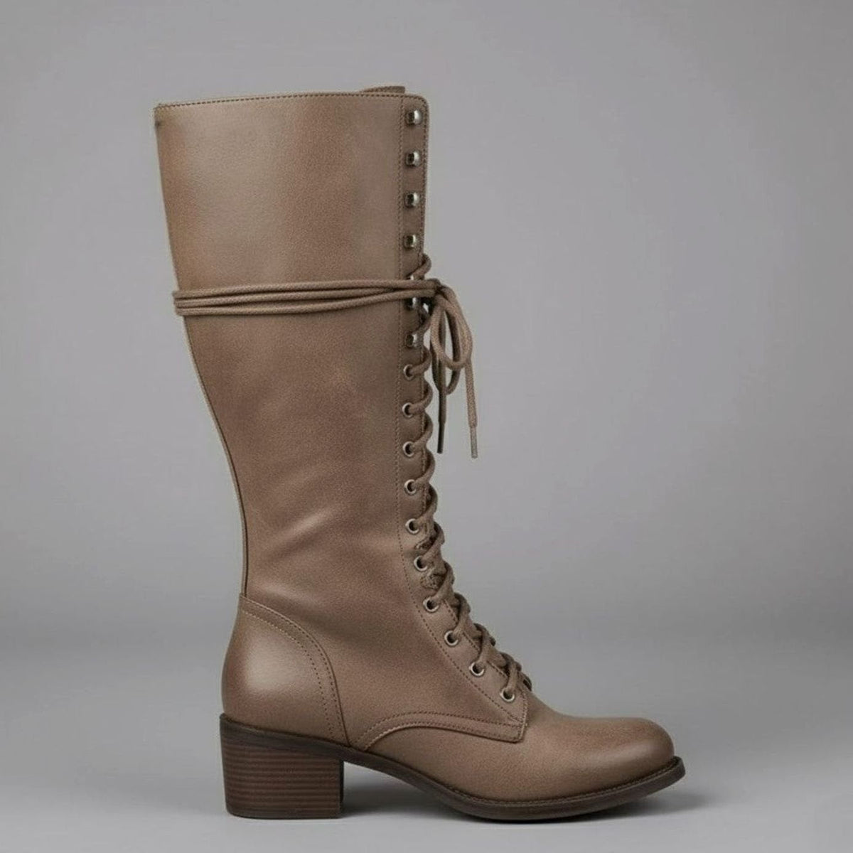 Layla - Women's Lace-Up Block Heel Studded Knee-High Boots