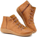 Isabella - Women's Lace-Up Side-Zip Flat Leather ankle boots