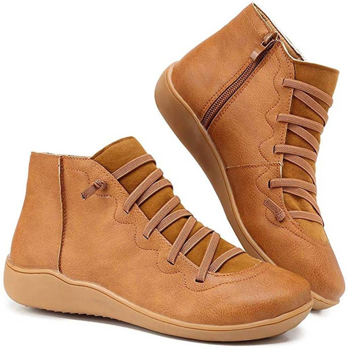 Isabella - Women's Lace-Up Side-Zip Flat Leather ankle boots