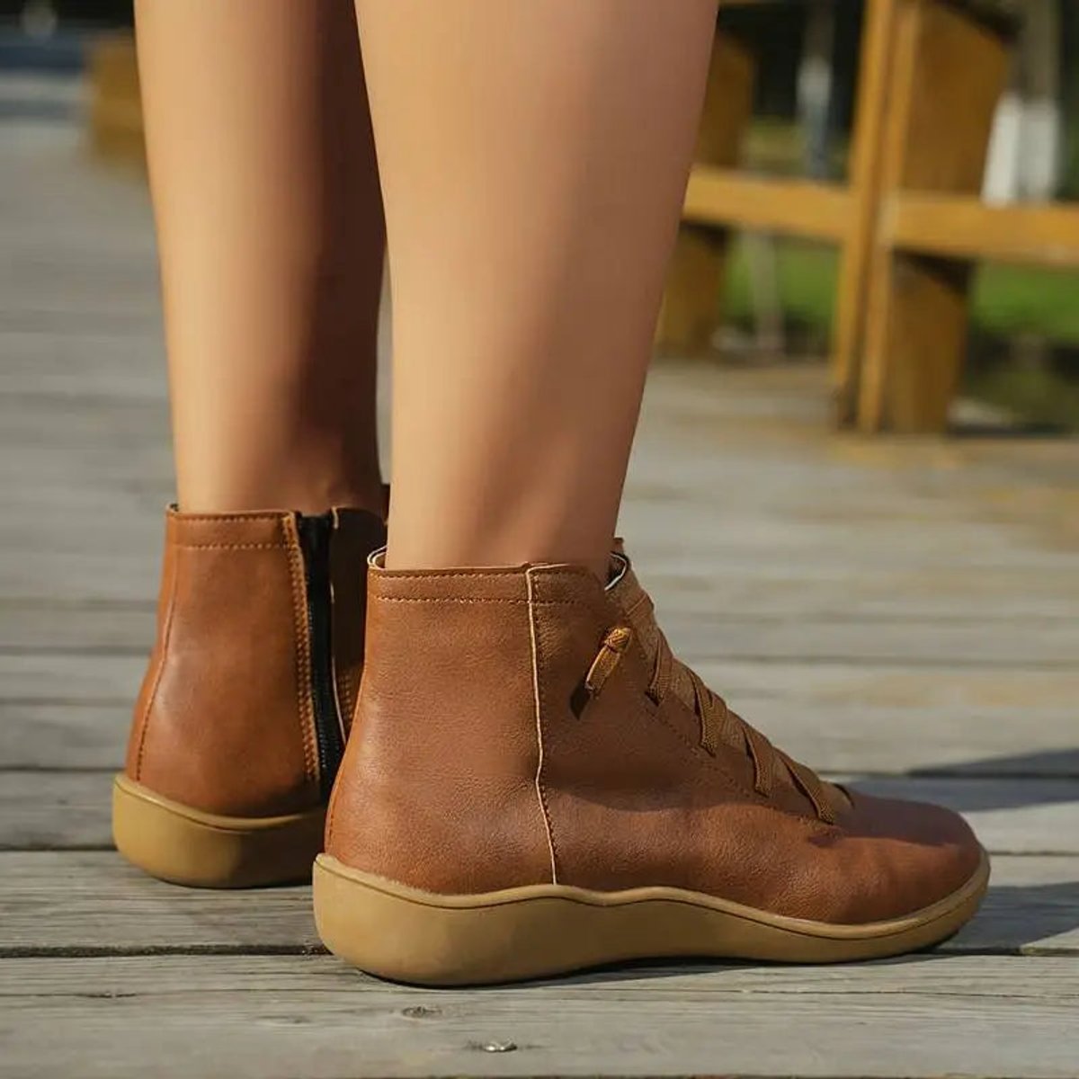 Isabella - Women's Lace-Up Side-Zip Flat Leather ankle boots