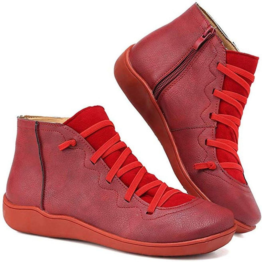 Isabella - Women's Lace-Up Side-Zip Flat Leather ankle boots