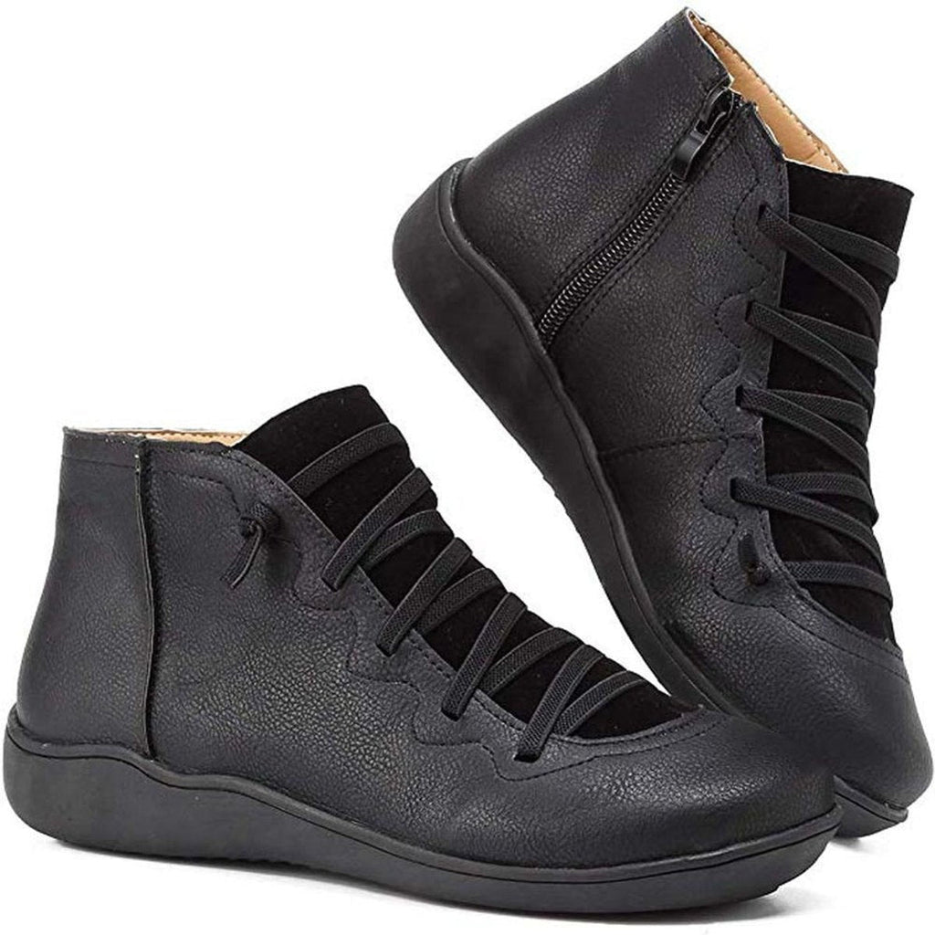 Isabella - Women's Lace-Up Side-Zip Flat Leather ankle boots