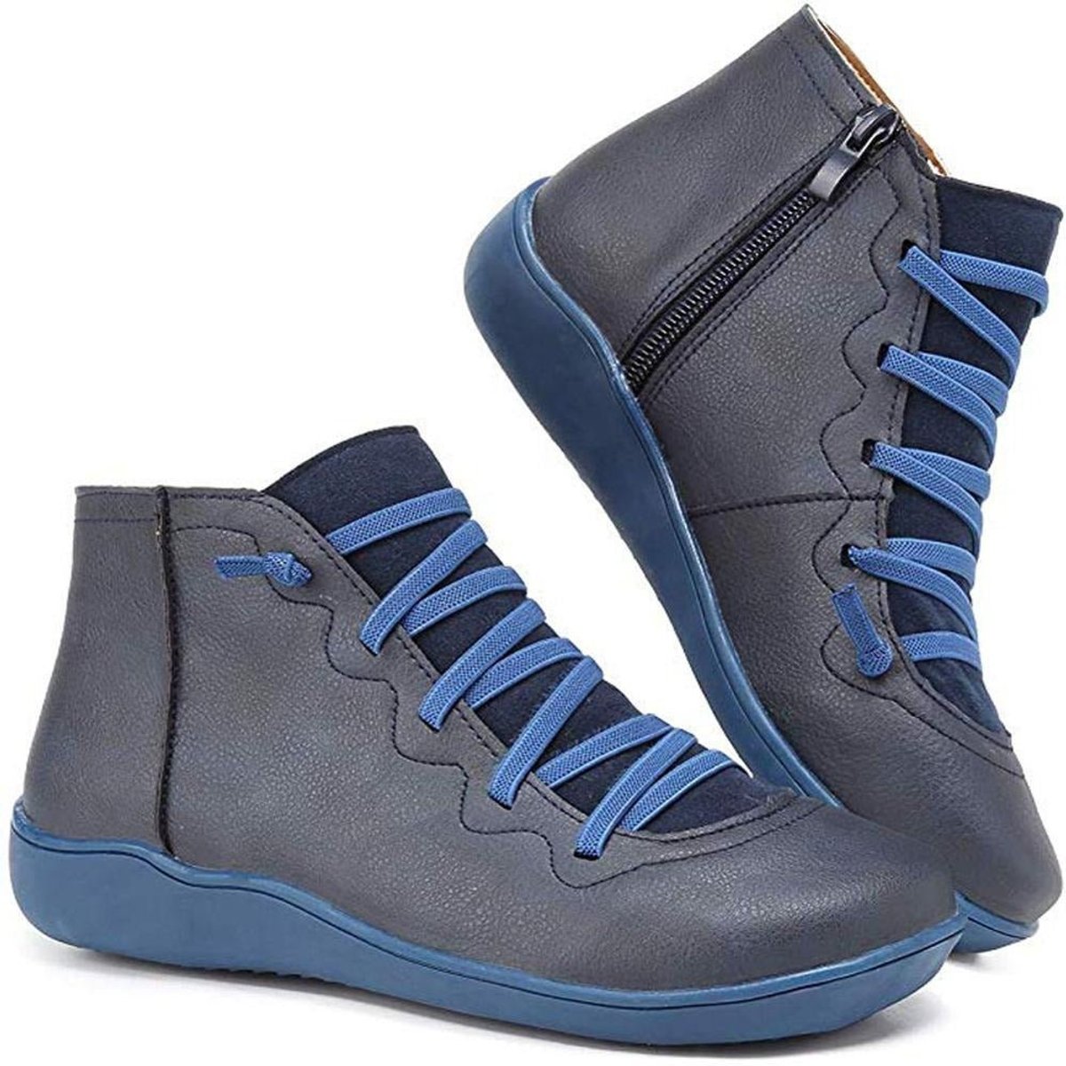 Isabella - Women's Lace-Up Side-Zip Flat Leather ankle boots