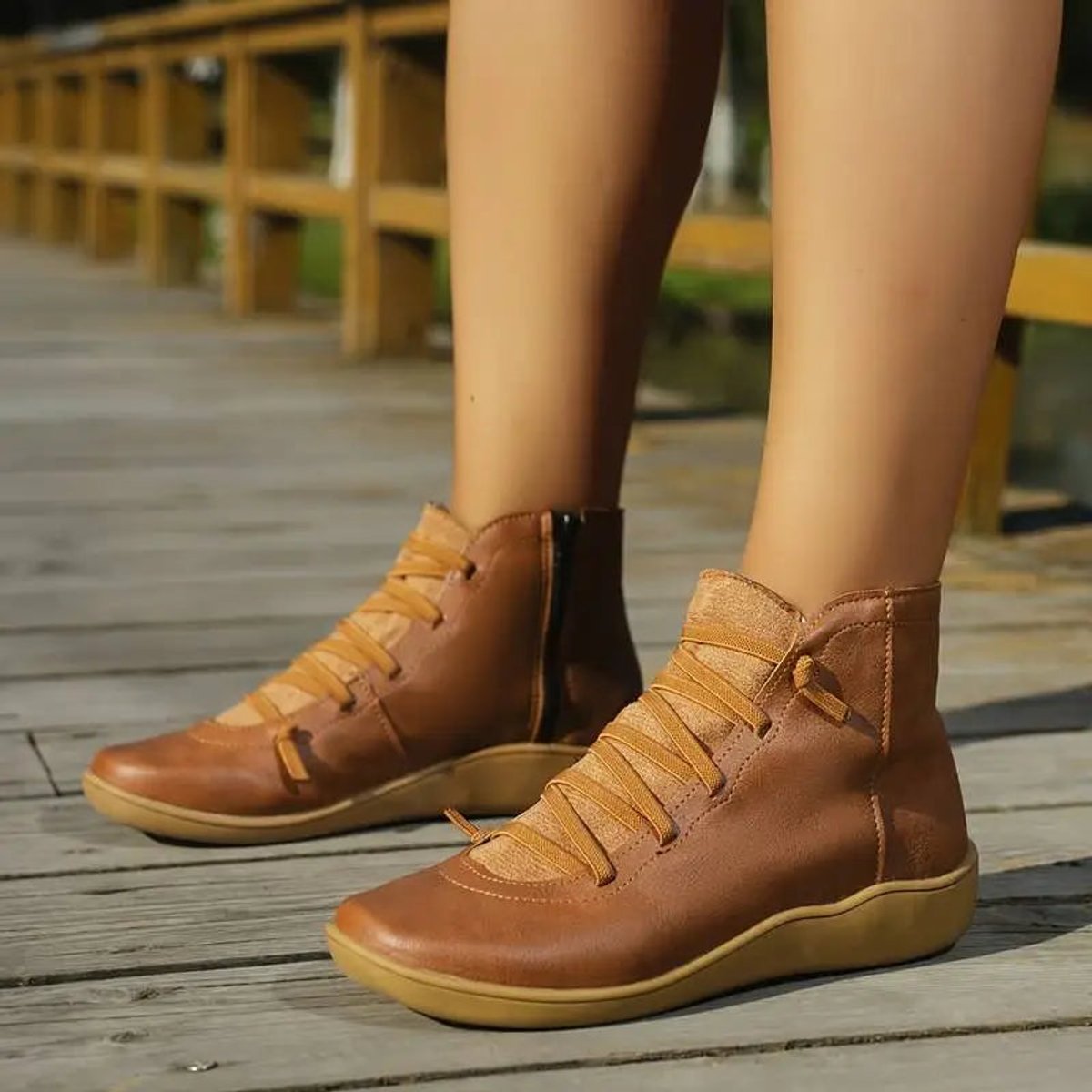 Isabella - Women's Lace-Up Side-Zip Flat Leather ankle boots