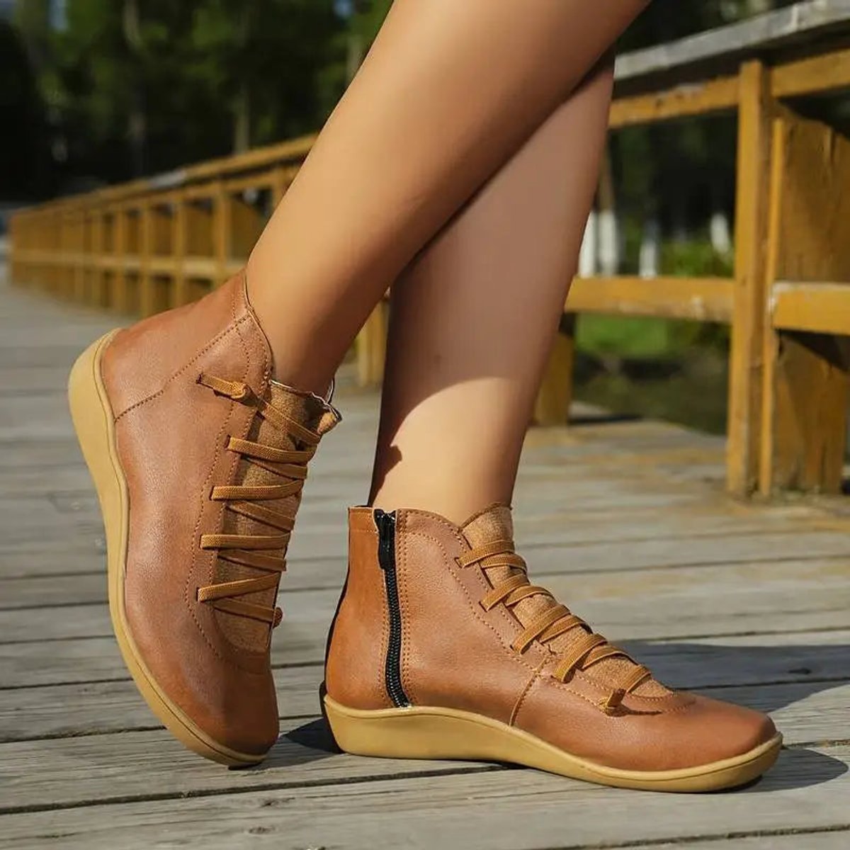 Isabella - Women's Lace-Up Side-Zip Flat Leather ankle boots