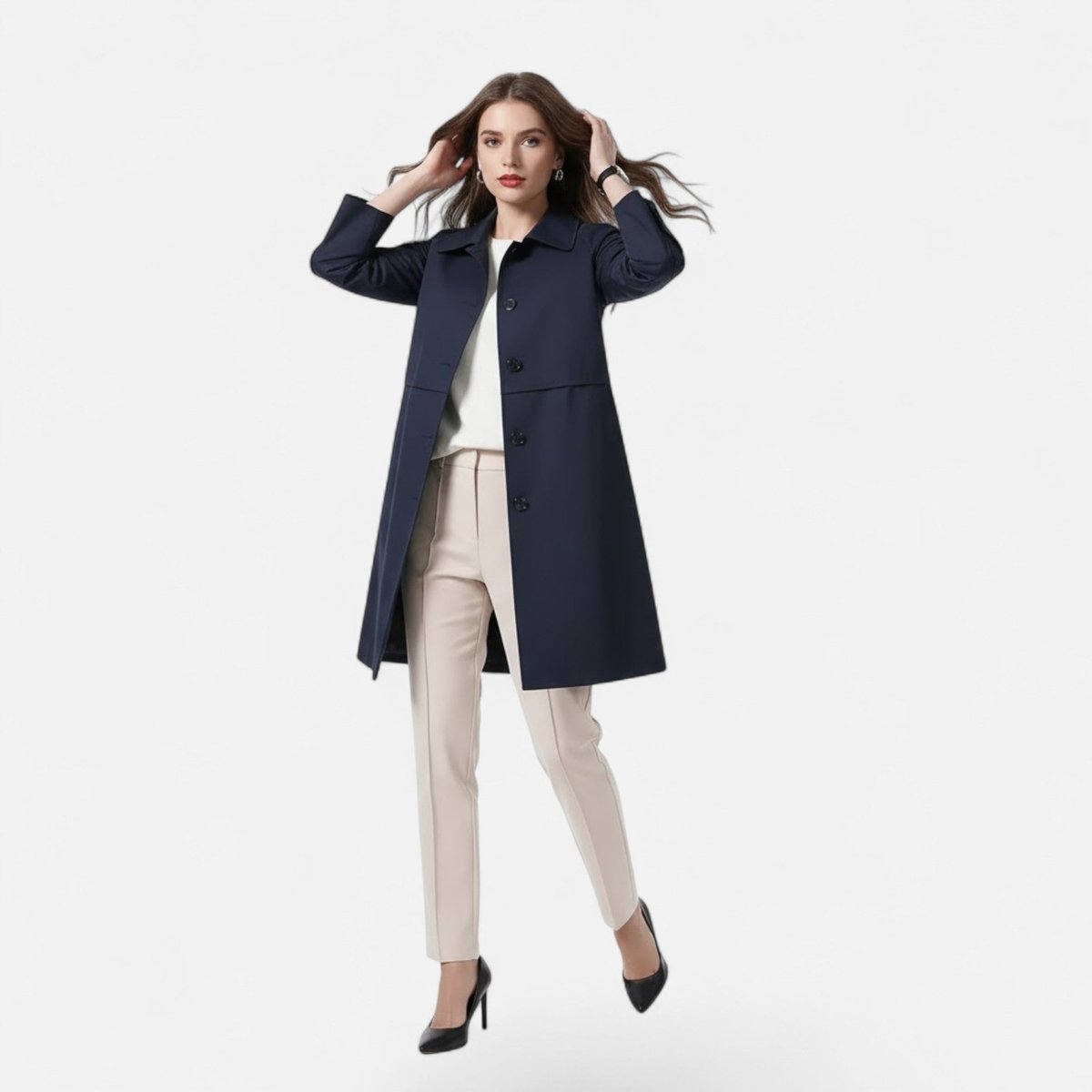 Mia - Women's Mid-Length Wool-Blend Double-Breasted Trench Coat