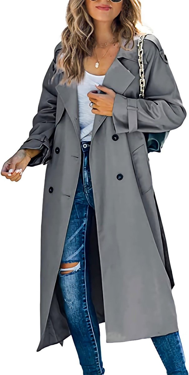Layla - Women's Oversized Double-Breasted Belted Longline Trench Coat