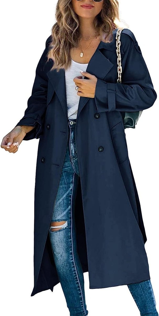Layla - Women's Oversized Double-Breasted Belted Longline Trench Coat