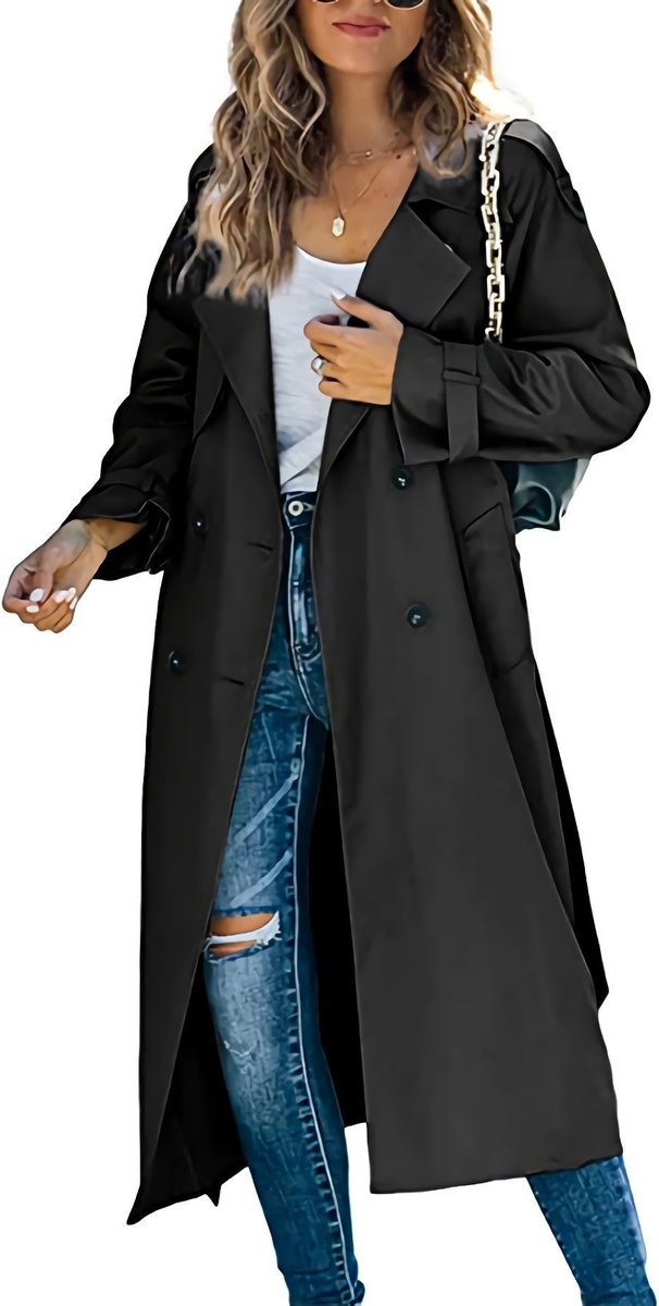 Layla - Women's Oversized Double-Breasted Belted Longline Trench Coat
