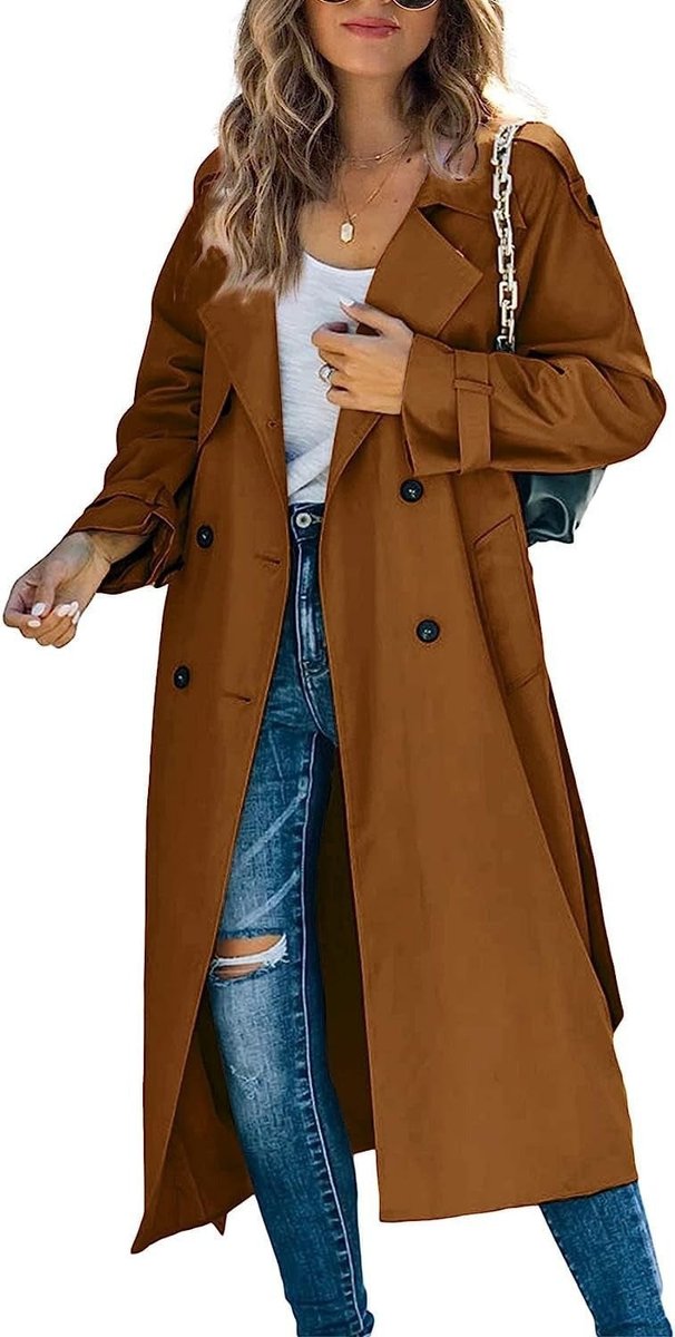 Layla - Women's Oversized Double-Breasted Belted Longline Trench Coat