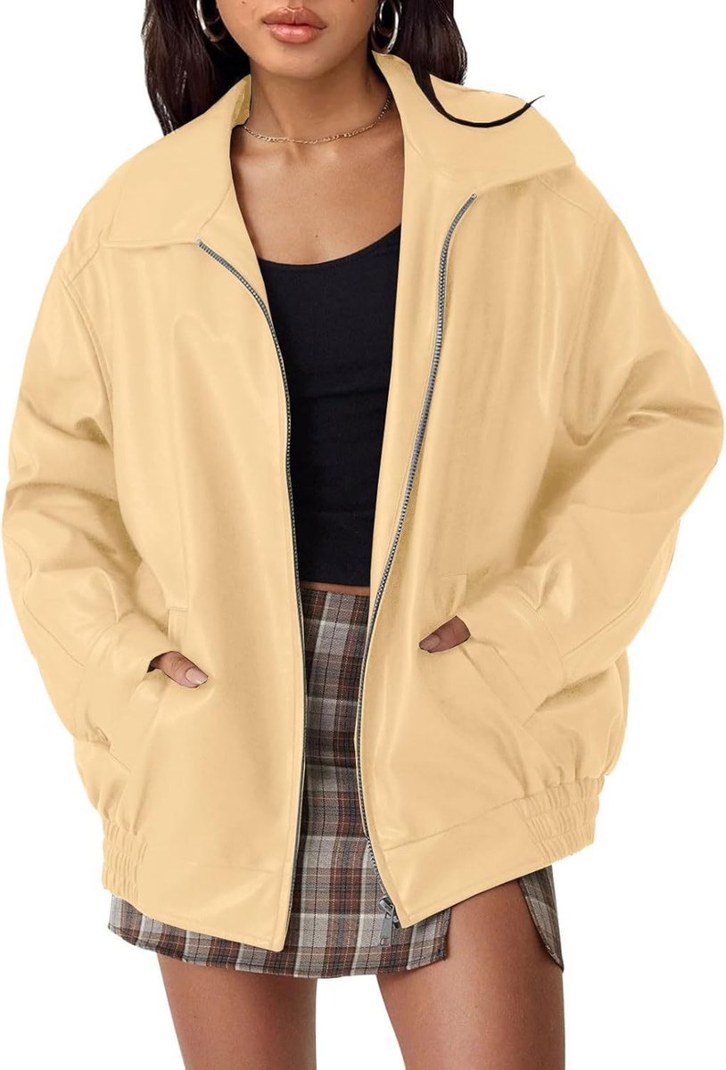 Madison - Women's Oversized Faux Leather Bomber Jacket Zip-Up