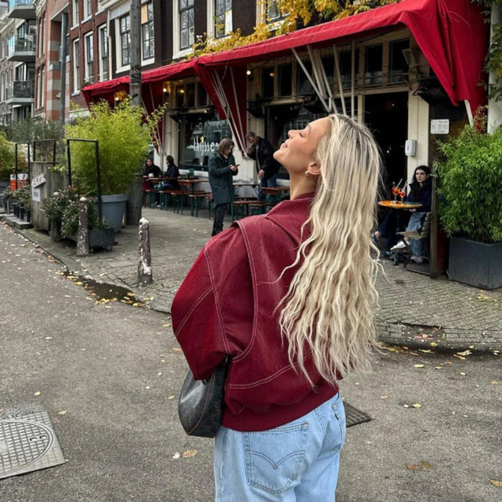 Camila - Women's Oversized Quilted Jacket Contrast Stitch Bomber