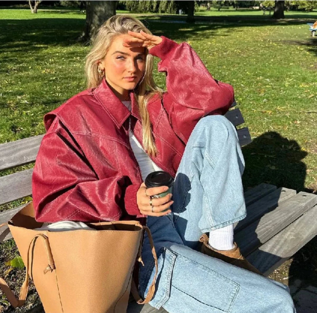 Camila - Women's Oversized Quilted Jacket Contrast Stitch Bomber