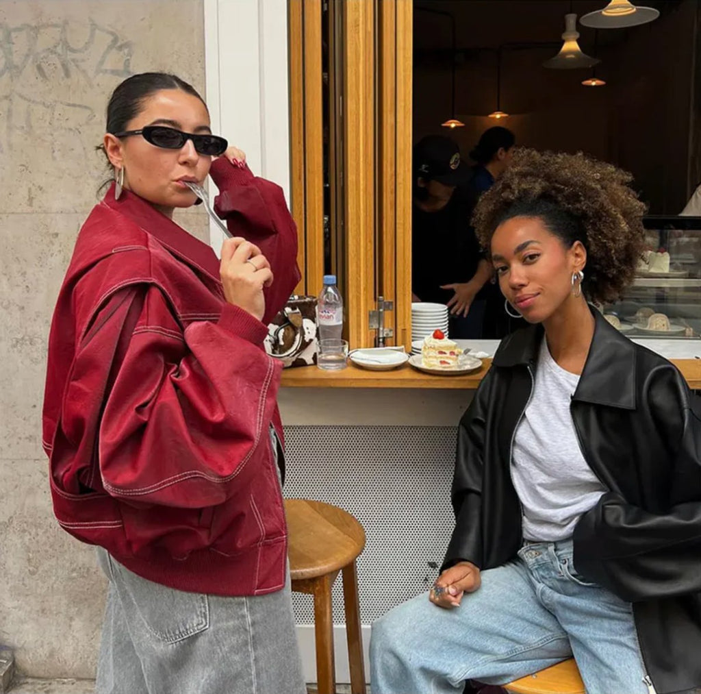 Camila - Women's Oversized Quilted Jacket Contrast Stitch Bomber