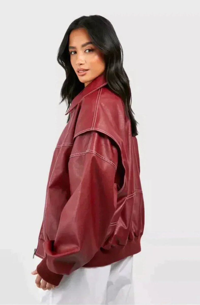 Camila - Women's Oversized Quilted Jacket Contrast Stitch Bomber
