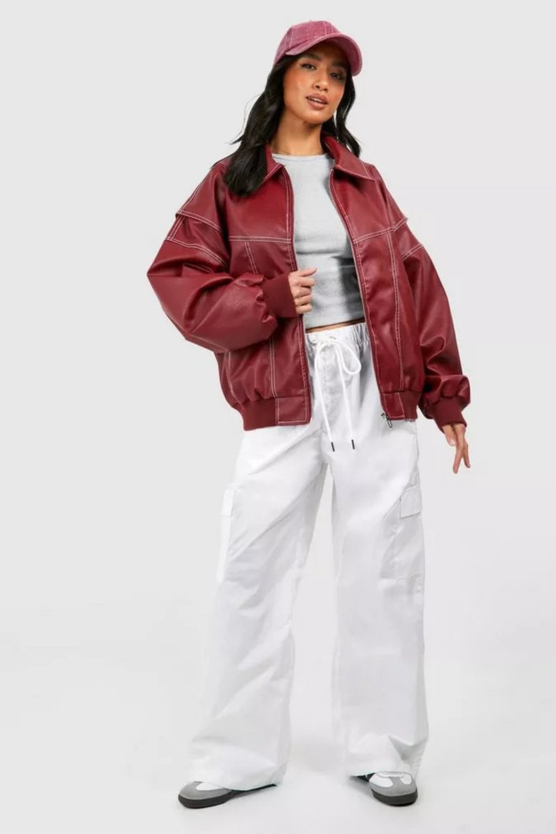 Camila - Women's Oversized Quilted Jacket Contrast Stitch Bomber