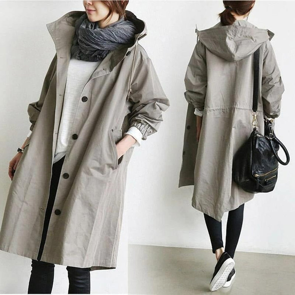 Amelia - Women's Oversized Water-Resistant Button-Front Trench Coat
