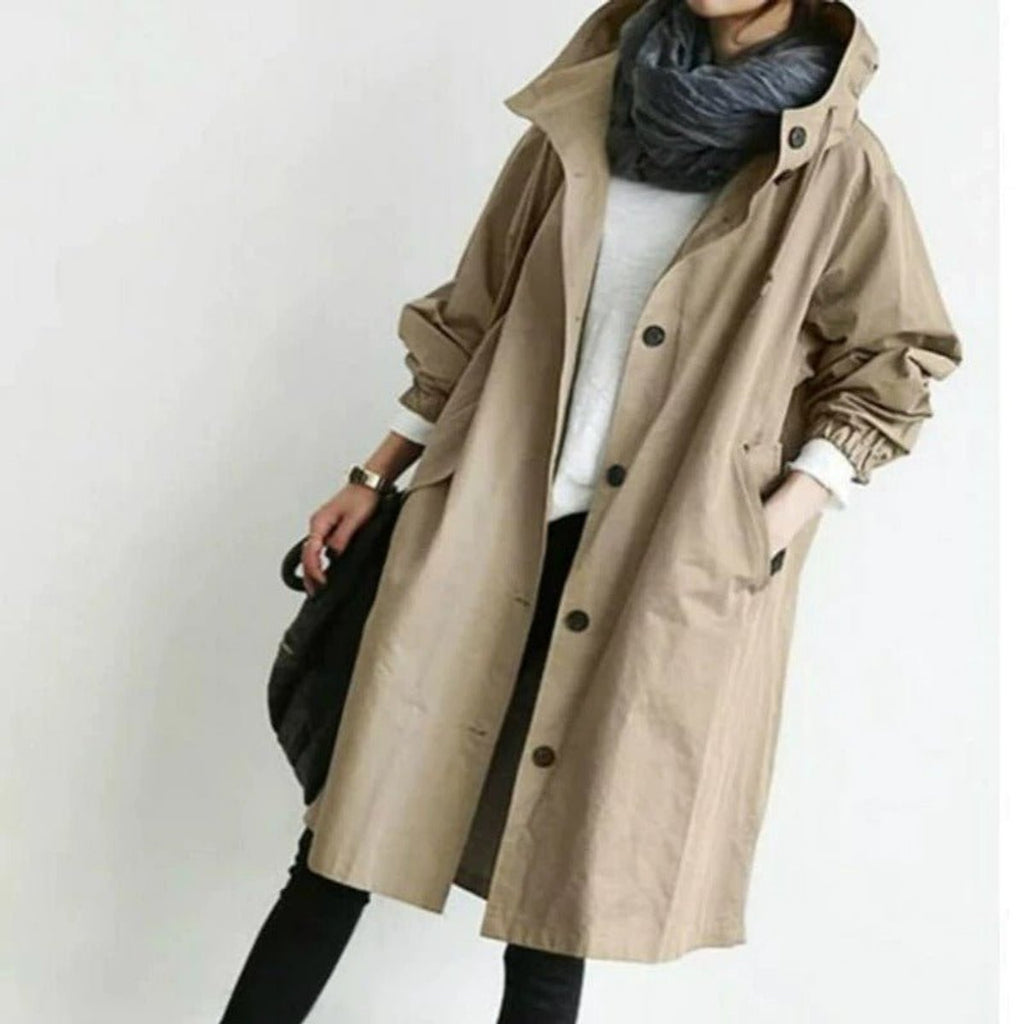 Amelia - Women's Oversized Water-Resistant Button-Front Trench Coat