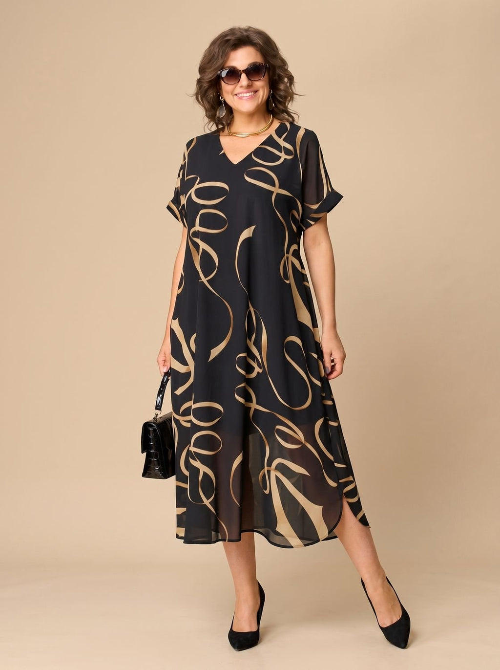 Madison - Women's Plus-Size V-Neck Chiffon Midi Formal Dress