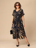 Madison - Women's Plus-Size V-Neck Chiffon Midi Formal Dress