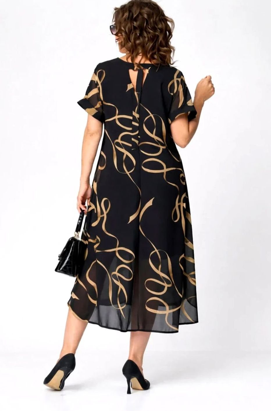 Madison - Women's Plus-Size V-Neck Chiffon Midi Formal Dress