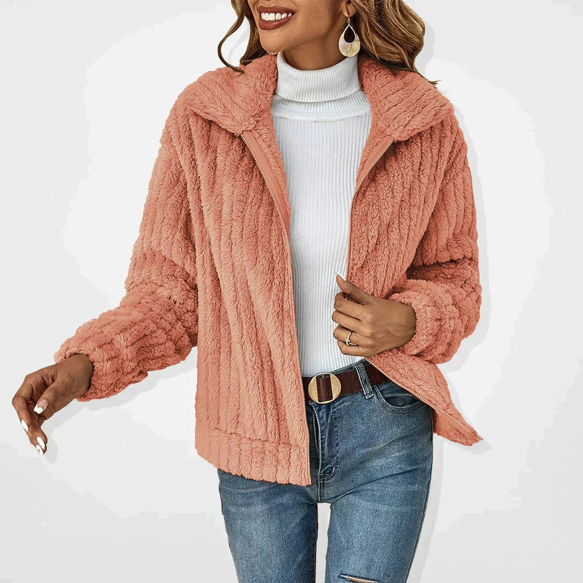 Isabella - Women's Quilted Jacket Fluffy Zip-Up Plush Fleece Coat